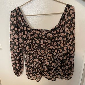 Floral babydoll long sleeve blouse